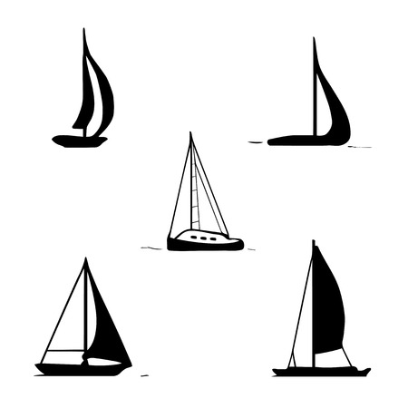 Ocean transport set. Sailing boats, yacht, motor boat, cruise ship.のイラスト素材