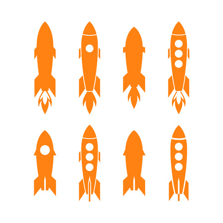Rocket icon and rocket silhouette vector set. Icon design rocket, spaceships, rocket shipのイラスト素材