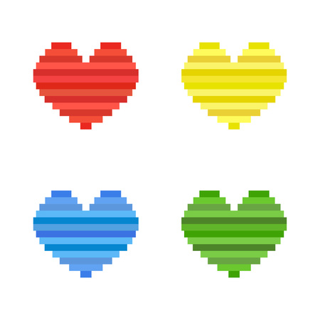 vector set of Pixel art heart. Flat design. Symbol of love, Valentine dayのイラスト素材