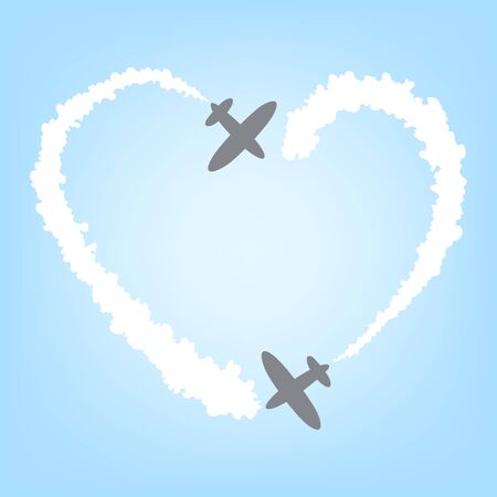 Vector plane with smoke in the form of heart. Card for Valentine dayのイラスト素材