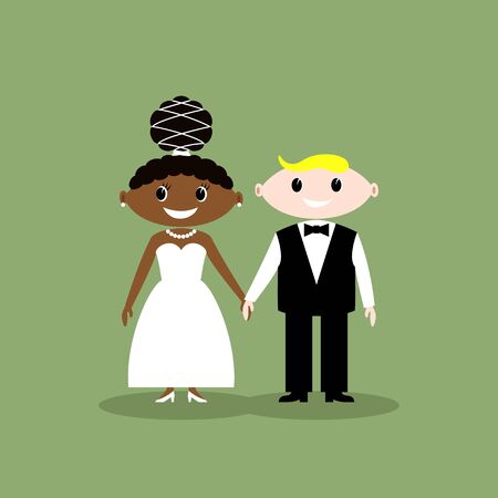 Wedding couple. African American bride and European manのイラスト素材