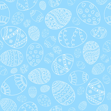 Vector seamless simple pattern with easter eggs. Easter holiday blue background of ornamental eggsのイラスト素材