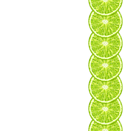 Vector seamless decorative border of lime slice. Realistic citrus background with copy spaceのイラスト素材