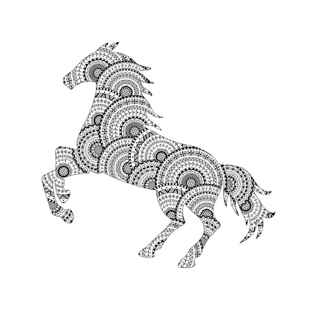 Vector illustration of horse silhouette from black and white mandalas. Coloring page book animal anti stress for adult.のイラスト素材