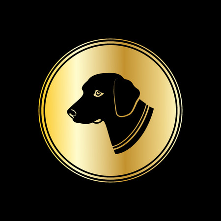 Vector silhouette of a dog head in gold circle. Symbol of 2018のイラスト素材