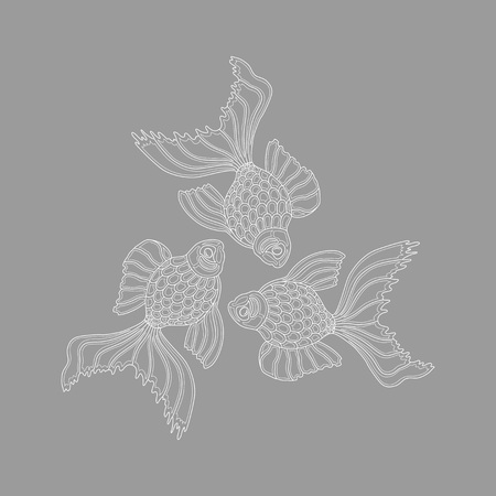 Vector hand drawn goldfishes floating in a circle. Line art design goldfishのイラスト素材