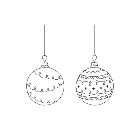 Vector set of hand drawn Christmas ball toy. Christmas coloring page bookのイラスト素材