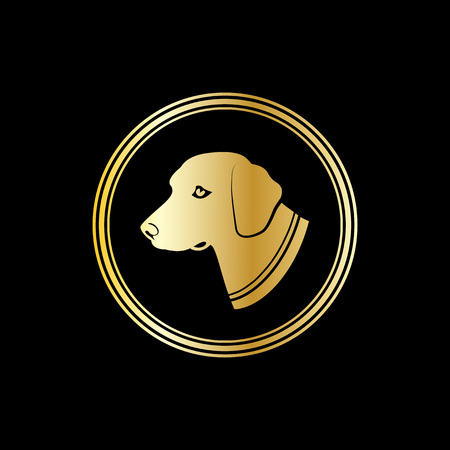 Vector silhouette of a dog head in gold circle. Symbol of 2018のイラスト素材