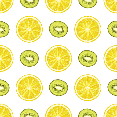 Vector seamless pattern from lemon and kiwi slices. Citrus backgroundのイラスト素材
