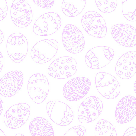 Vector seamless Easter eggs background. Violet pink doodle Easter eggs on white backgroundのイラスト素材