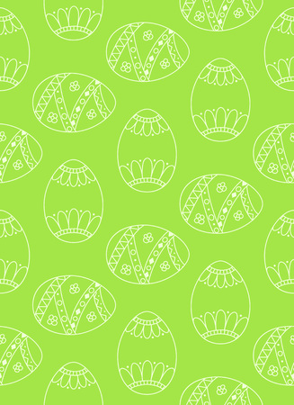 Vector seamless simple pattern with easter eggs. Green Easter holiday background of hand drawn eggsのイラスト素材