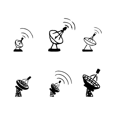 Vector set of hand drawing satellite dish.のイラスト素材