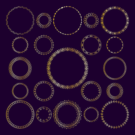 Set of golden round decorative frame.のイラスト素材