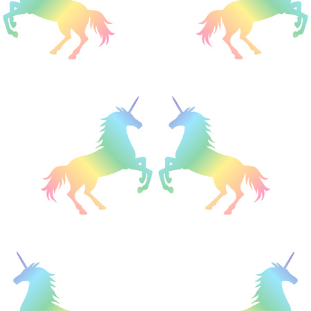  Vector illustration of seamless pattern from rainbow unicorns couple on white background. Unicorn textureのイラスト素材
