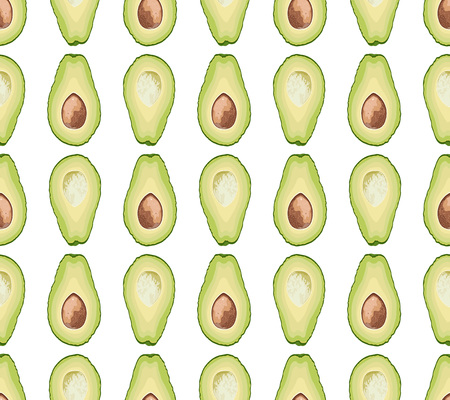 Vector seamless pattern of avocado slice on white background. Avocado cut texture