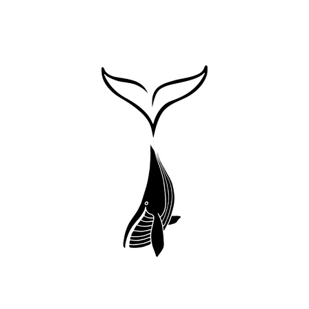 Vector illustration of black whale with big tail logotype. Whale logoのイラスト素材