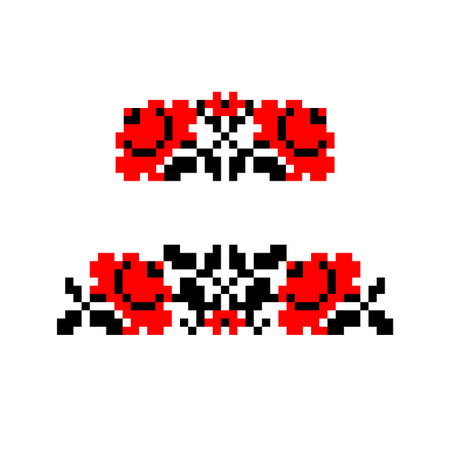 Vector set of folk Ukrainian symbol. Ukrainian national ornament. Traditional black and red Ukrainian embroidery on white backgroundのイラスト素材