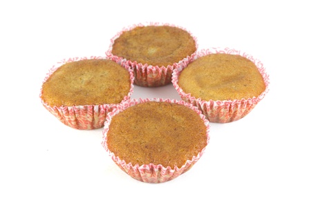 Banana cup cake isolated in white backgroundの写真素材