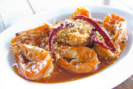 Fried shrimp with tamarind sauceの写真素材