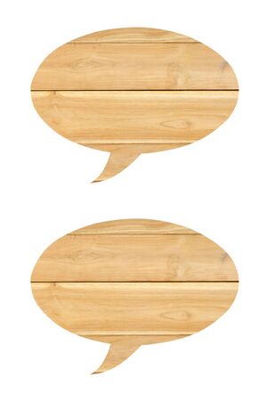 Wood speech bubble on white backgruondの写真素材