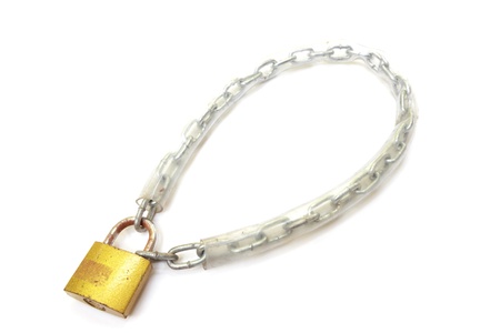 Padlock and chain isolated on white backgroundの写真素材