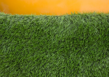 Green grass with yellow walls backgroundの写真素材