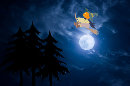 Pumpkin is a witch on halloween nightの写真素材