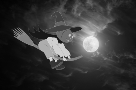 Pumpkin into a witch on halloween nightの写真素材
