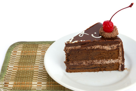 Chocholate cake isolated on white backgroundの写真素材