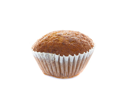 Banana cup cake isolated on white backgroundの写真素材
