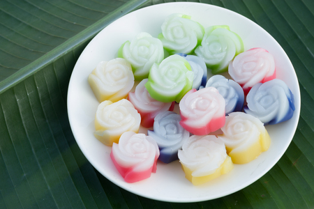 Thai dessert, Kanom Chan, layer soft puddingの写真素材