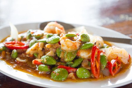 Stir-fried stink bean with shrimpの写真素材