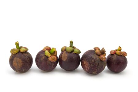 Mangosteen isolated on white backgroundの写真素材
