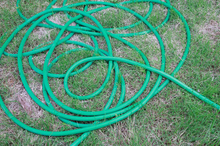Water hose for watering plants in the gardenの写真素材