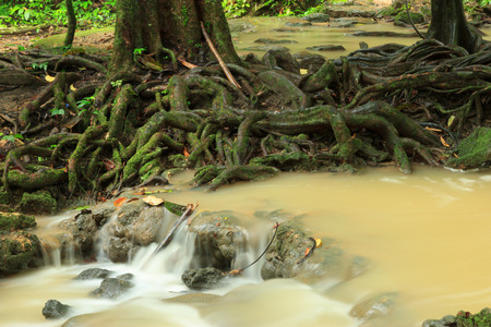 Waterfall on rainy day, phangnga,Thailandの写真素材