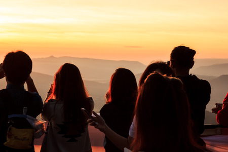 Tourists enjoy the viewの写真素材