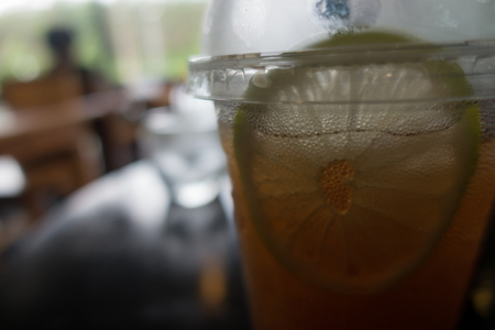 Iced lemon tea on tableの写真素材