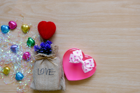Valentine's day with heart on wooden backgroundの写真素材