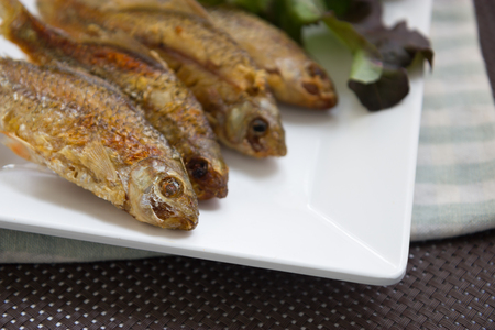 Fried fish in plateの写真素材