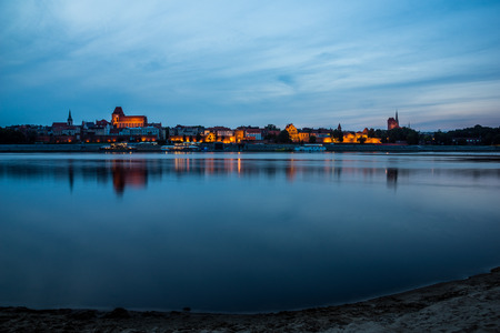 Night view of Torun city and Vistula river, Polandのeditorial素材
