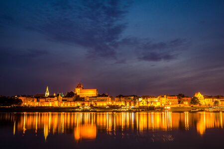 Night view of Torun city and Vistula river, Polandのeditorial素材