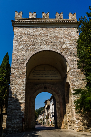 Porta Nuova in Assisi town, Umbria, Italyの写真素材