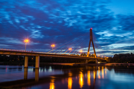 Swietokrzyski bridge over the Vistula river in Warsaw, Polandの写真素材