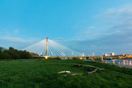 Bridge Swietokrzyski over the Vistula river in Warsaw, Polandのeditorial素材