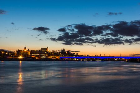 Night view on Vistula river and Warsaw city, Polandのeditorial素材