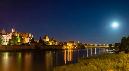 Night view of the castle Teutonic in Malbork, Polandのeditorial素材