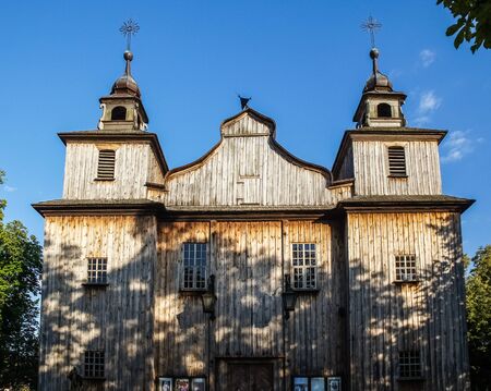 Wooden church of Our Lady of Sorrows in Marianskie Porzecze village, Polandの写真素材