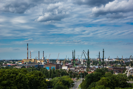 Shipyards and port in Gdansk city, Pomorze, Polandの写真素材