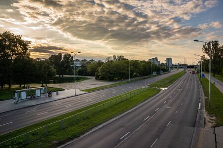 Czerniakowska street in Warsaw, Polandの写真素材