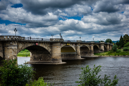 Bridge over the Elbe river in Pirna city, Saxon Switzerland, Germanyの写真素材